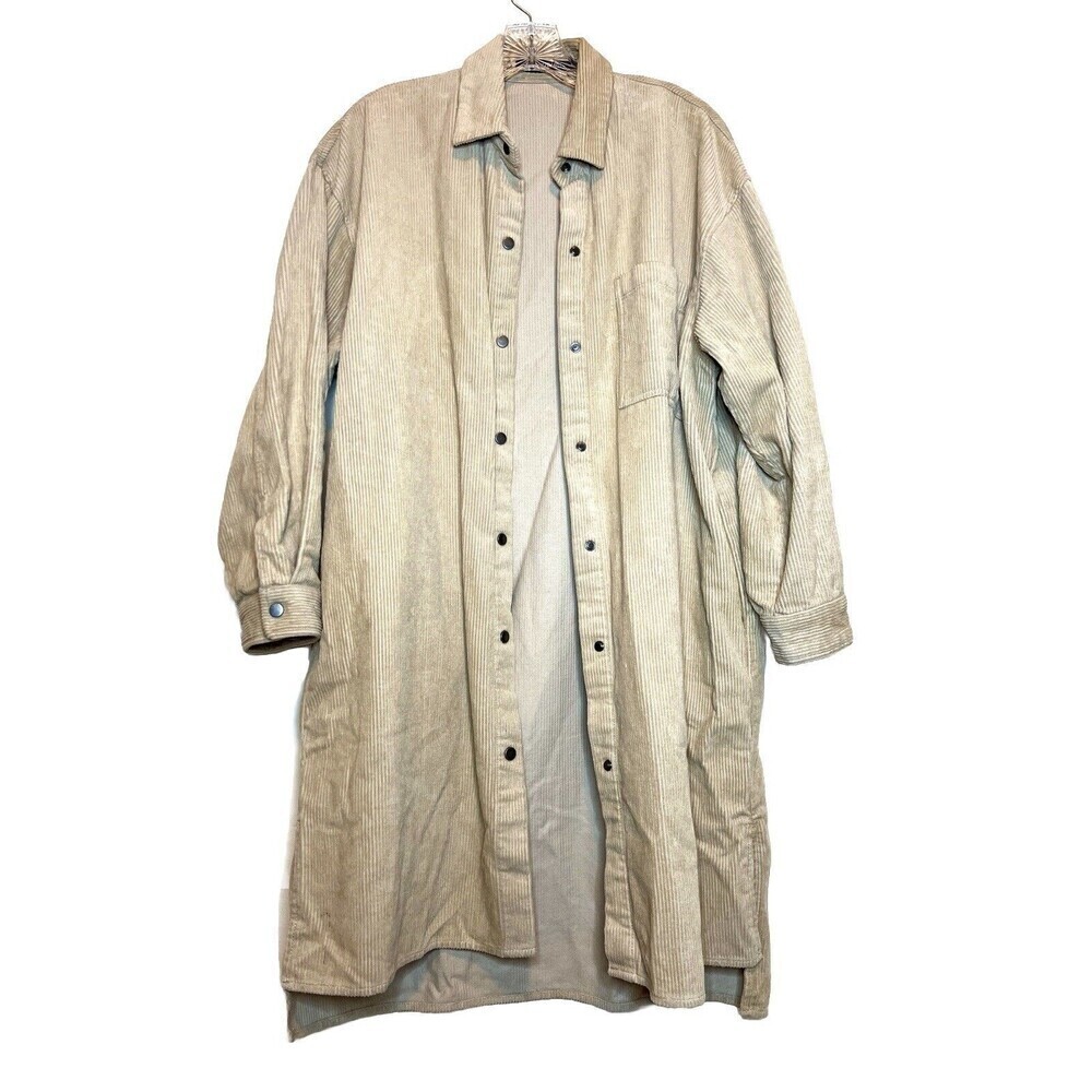 Hang Ten Unisex Tan Corduroy Snap Up Shirt Long Shacket Pockets Cotton Oversized